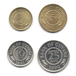 Набор из 4 монет Гайана 1989 - 1991 год