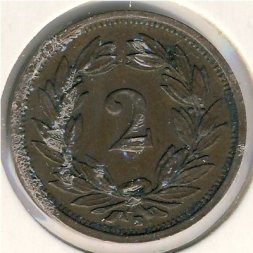 Швейцария 2 раппена 1937 год