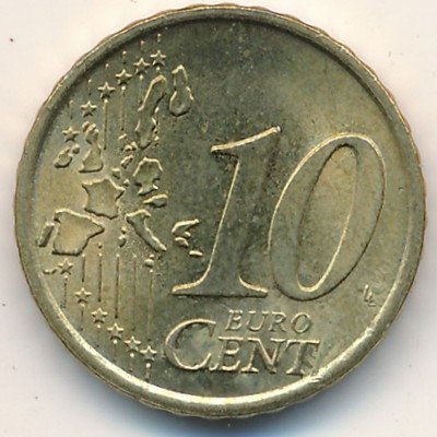 Италия 10 евроцентов 2005 год - Фрагмент картины «Рождение Венеры»