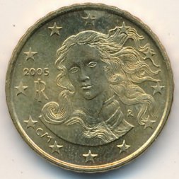 Италия 10 евроцентов 2005 год - Фрагмент картины «Рождение Венеры»
