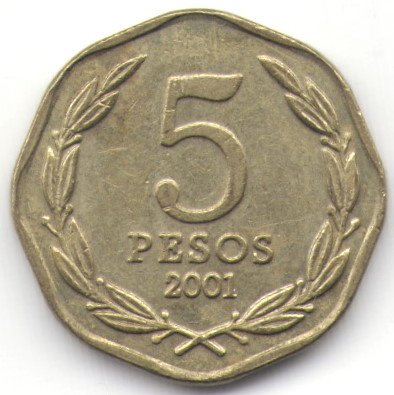 Чили 5 песо 2001 год (отметка монетного двора: &quot;M&quot;)