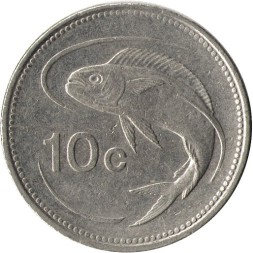 Мальта 10 центов 1998 год - Дорадо (корифена, лампука)
