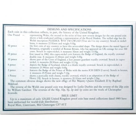 Набор из 7 монет и жетона Великобритания 1985 год в синем футляре. PROOF