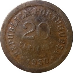 Монета Кабо-Верде 20 сентаво 1930 год