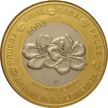 Словения 1 евро 2003 год. Пробный образец. Лапчатка блестящая