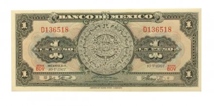 Мексика 1 песо 1967 год - UNC - серия BDV