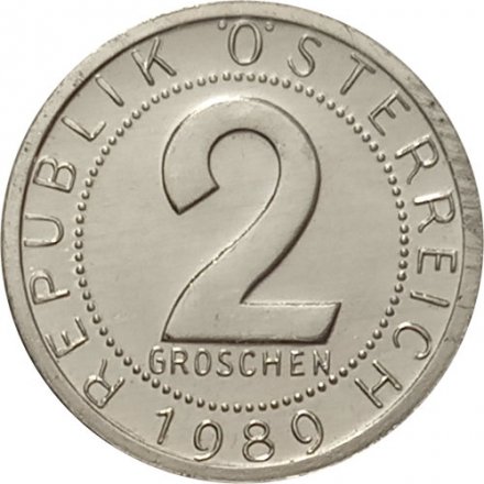 Австрия 2 гроша 1989 год UNC