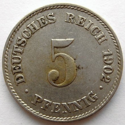 Германия 5 пфеннигов 1902 год (J)