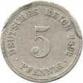 Германия 5 пфеннигов 1892 год (A) - F