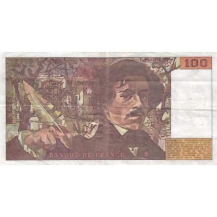 Франция 100 франков 1990 год - след от степлера - VF
