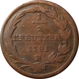 Австрия 1/2 крейцера 1781 год (B)