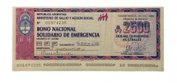 Чек Аргентина 2500 аустралей 1989 год - Emergency Note - AU