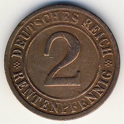 Веймарская республика 2 рентенпфеннига 1924 год (E)