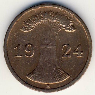 Веймарская республика 2 рентенпфеннига 1924 год (E)
