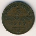 Пруссия 3 пфеннинга 1849 год