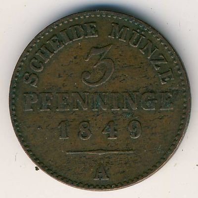 Пруссия 3 пфеннинга 1849 год