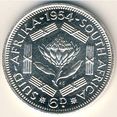 ЮАР 6 пенсов 1954 год