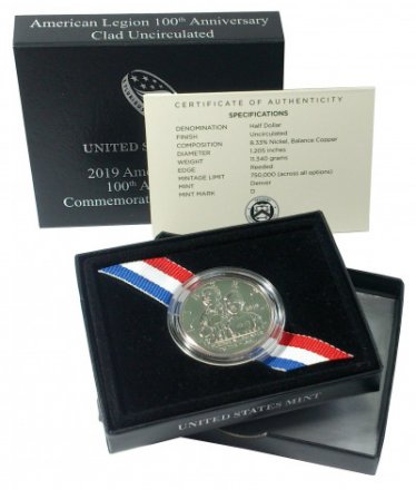 США 1/2 доллара 2019 год - 100-летие Американского легиона Proof