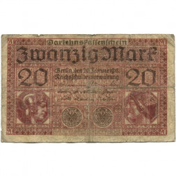 Германия 20 марок 1918 год - VG