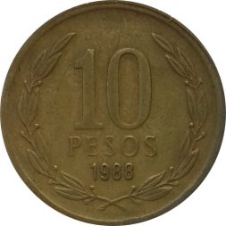 Чили 10 песо 1988 год