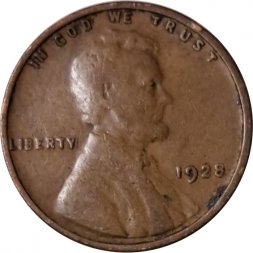 США 1 цент 1928 год - Линкольн (без отметки МД)