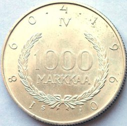 Финляндия 1000 марок 1960 год - 100 лет валютной системе Снелльмана