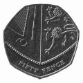 Великобритания 50 пенсов 2019 год - Королевский щит