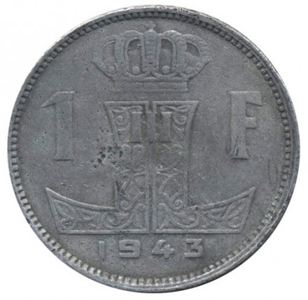 Бельгия 1 франк 1943 год BELGIE - BELGIQUE