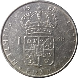 Швеция 1 крона 1968 год - Король Густав VI Адольф (Медно-никелевый сплав)