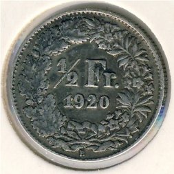 Швейцария 1/2 франка 1920 год