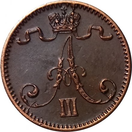 Финляндия 1 пенни 1891 год - Александр III (1881 - 1894) - UNC