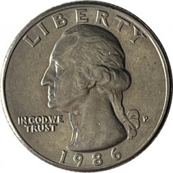 США 25 центов (1/4 доллара) 1986 год - Джордж Вашингтон (P)
