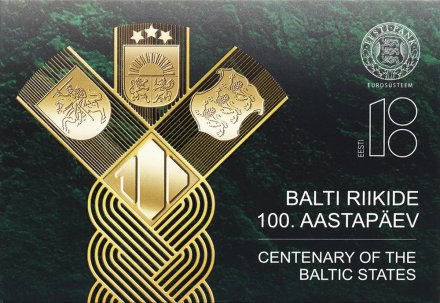 Эстония 2 евро 2018 год - 100 лет независимости прибалтийских государств (в буклете)