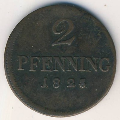Бавария 2 пфеннинга 1825 год