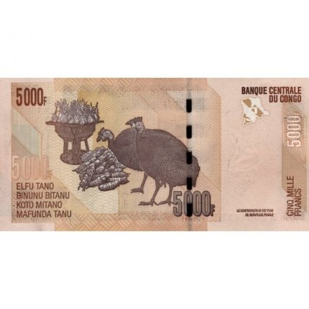 Конго (Демократическая республика) 5000 франков 2013 год - Статуэтка Хемба, Конголезские павлины