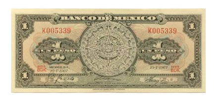 Мексика 1 песо 1967 год - UNC - серия BDK