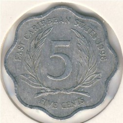 Монета Восточные Карибы 5 центов 1998 год