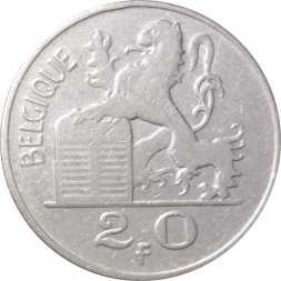 Бельгия 20 франков 1950 год BELGIQUE (Монетное отношение аверс/реверс (180°))