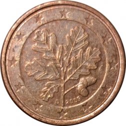 Германия 1 евроцент 2009 год (D)