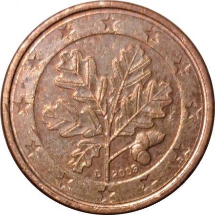Германия 1 евроцент 2009 год (D)