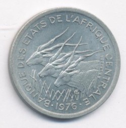 Монета Центральная Африка 1 франк 1976 год