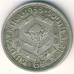 ЮАР 6 пенсов 1955 год