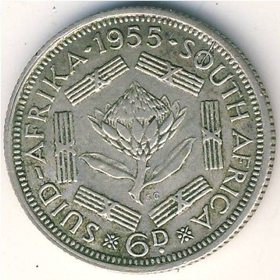 ЮАР 6 пенсов 1955 год