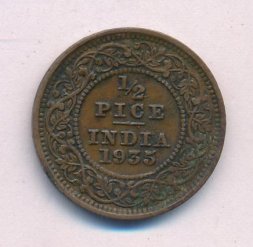 Британская Индия 1/2 пайса 1935 год