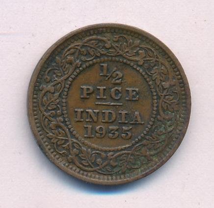 Британская Индия 1/2 пайса 1935 год