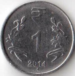 Монета Индия 1 рупия 2014 год - "?" - Мумбаи