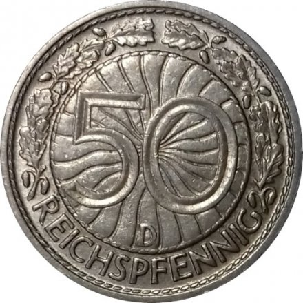 Веймарская республика 50 рейхспфеннигов 1927 год (D)