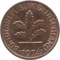 ФРГ 1 пфенниг 1974 год (F)