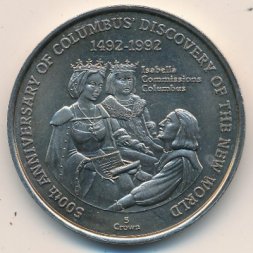 Теркс и Кайкос 5 крон 1991 год - 500 лет открытию Америки