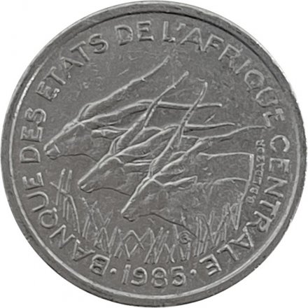 Центральная Африка 50 франков 1985 год (отметка на реверсе &quot;D&quot; - Габон)